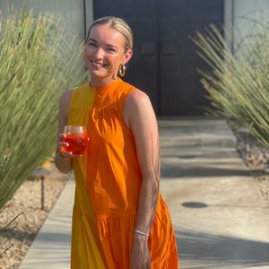 Christopher John Rogers Sleeveless Ruffle Two-Tone Tiered Dress Orange